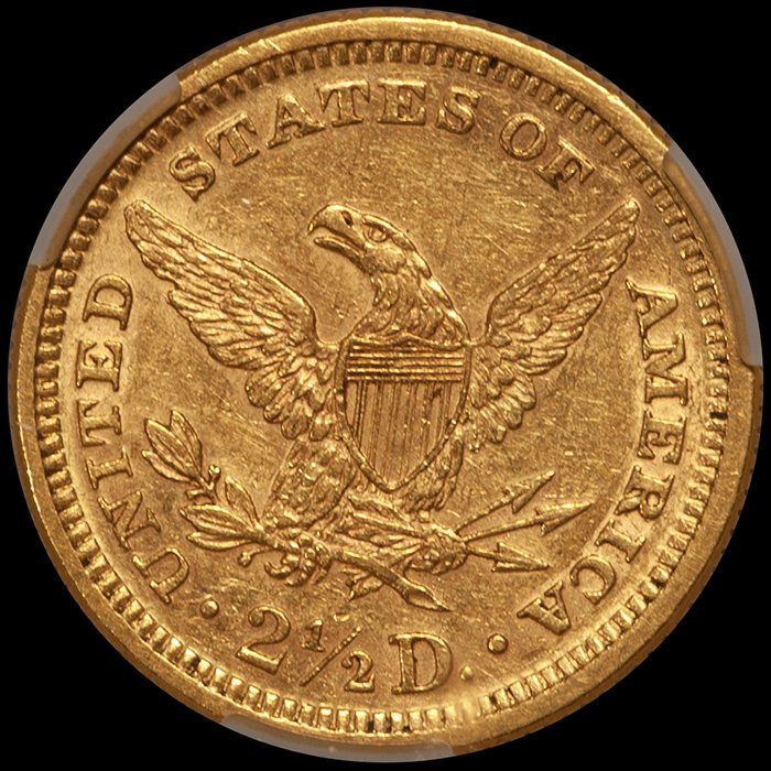 Quarter Eagle. 1871 $2.50 gold coin. CACG AU58.