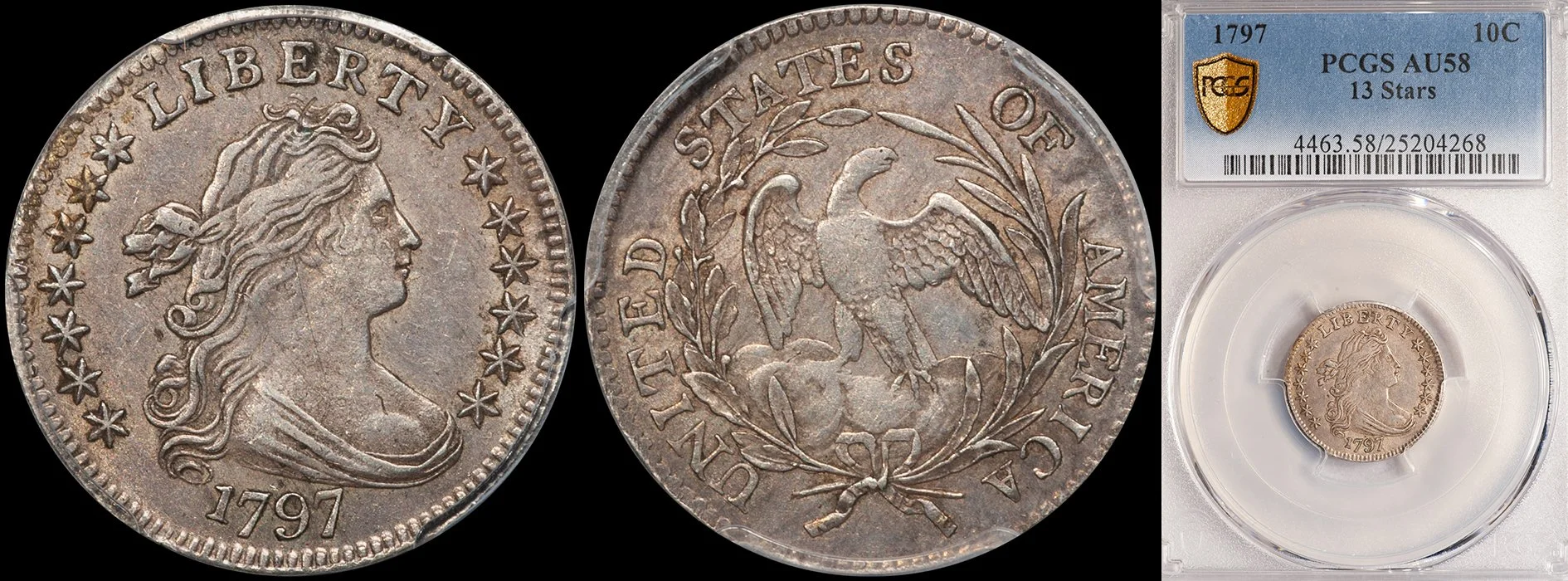JUST ADDED - 10C - 1797 13 Stars, PCGS AU58
