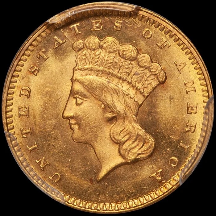 1864_1_p66_cGold Dollar. 1864 $1 gold coin. PCGS MS66 CAC. ac_o.jpg