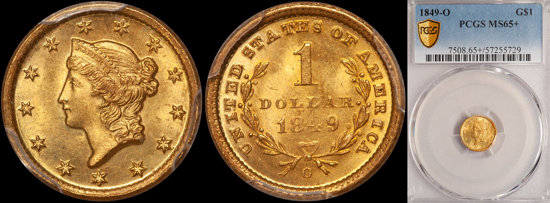 JUST ADDED - $1.00 - 1849-O PCGS MS65+