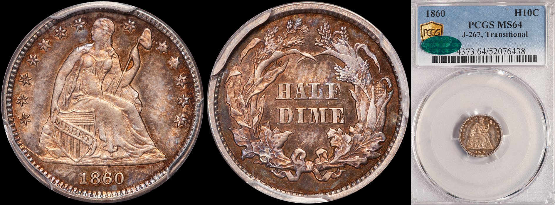 JUST ADDED - H10C - 1860 J-267, Transitional, PCGS MS64 CAC