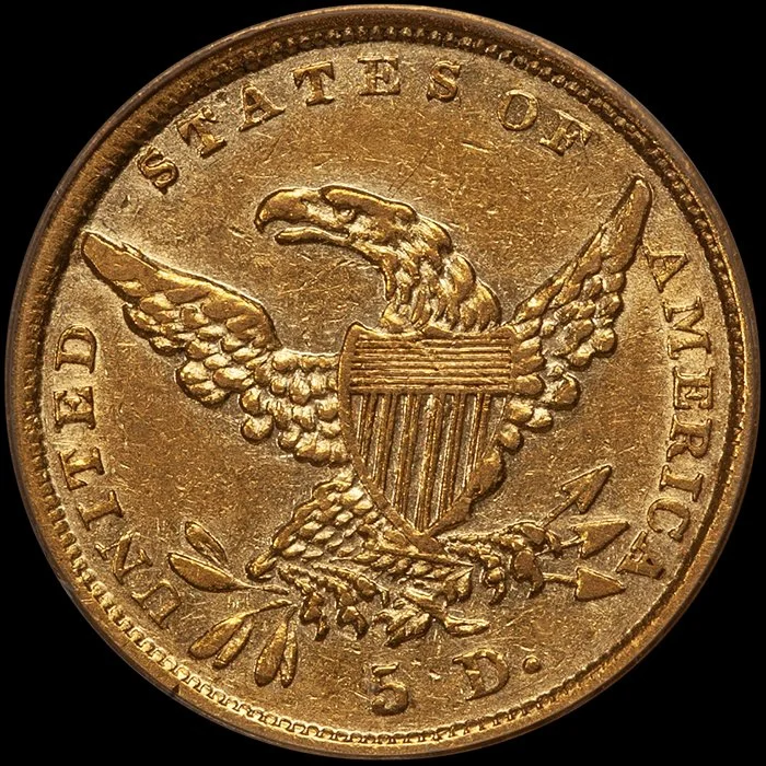 Half Eagle. 1838-D Dahlonega $5 gold coin. PCGS EF45.