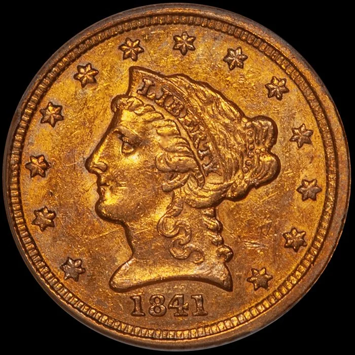 Quarter Eagle. 1841-C Charlotte $2.50 gold coin. PCGS AU58 CAC.