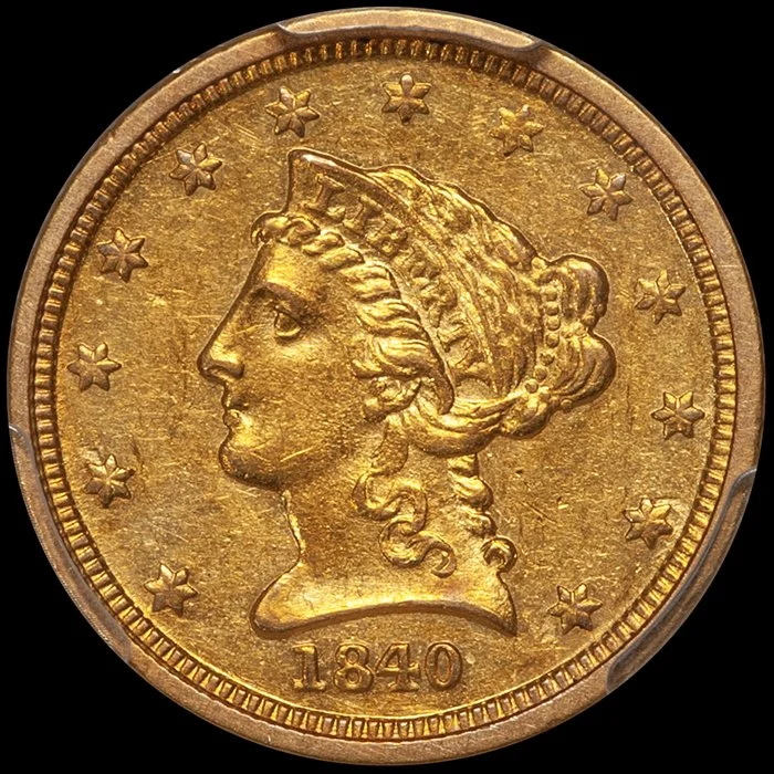 Quarter Eagle. 1840-D Dahlonega $2.50 gold coin. PCGS AU55.
