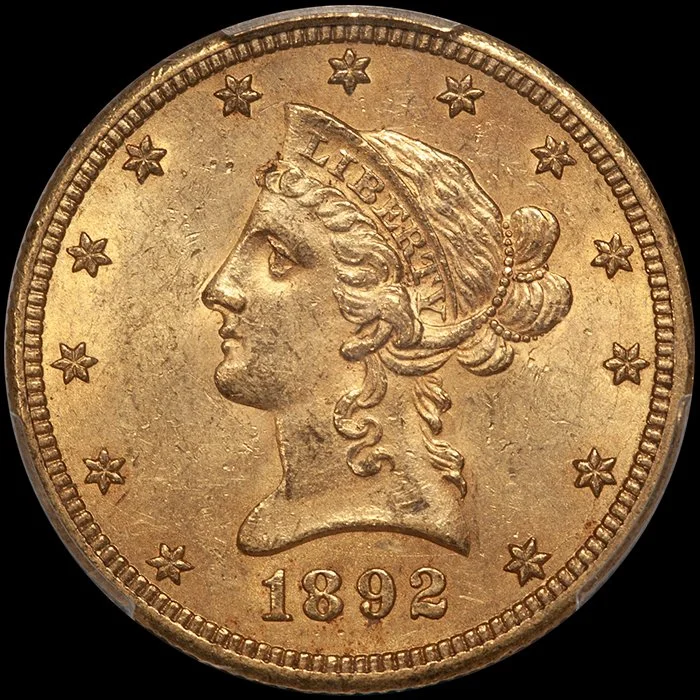Eagle. 1892-CC Carson City $10 gold coin. PCGS MS62 CAC.