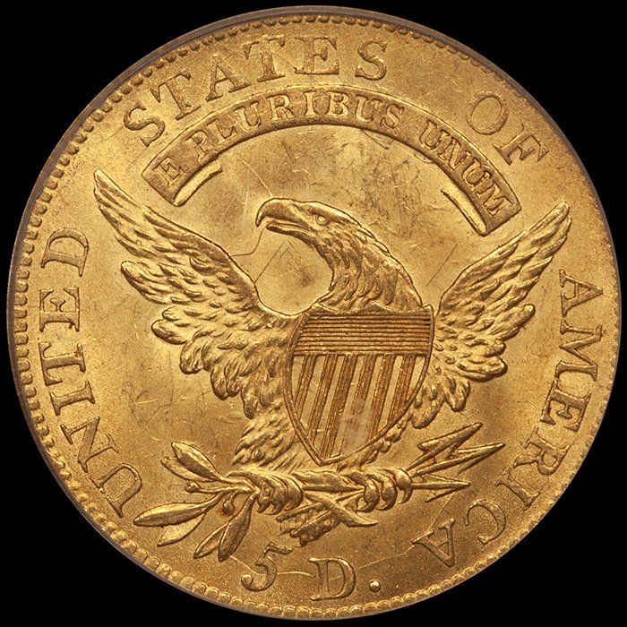 Half Eagle. 1808 $5 gold coin. PCGS MS63 CAC. OGH.