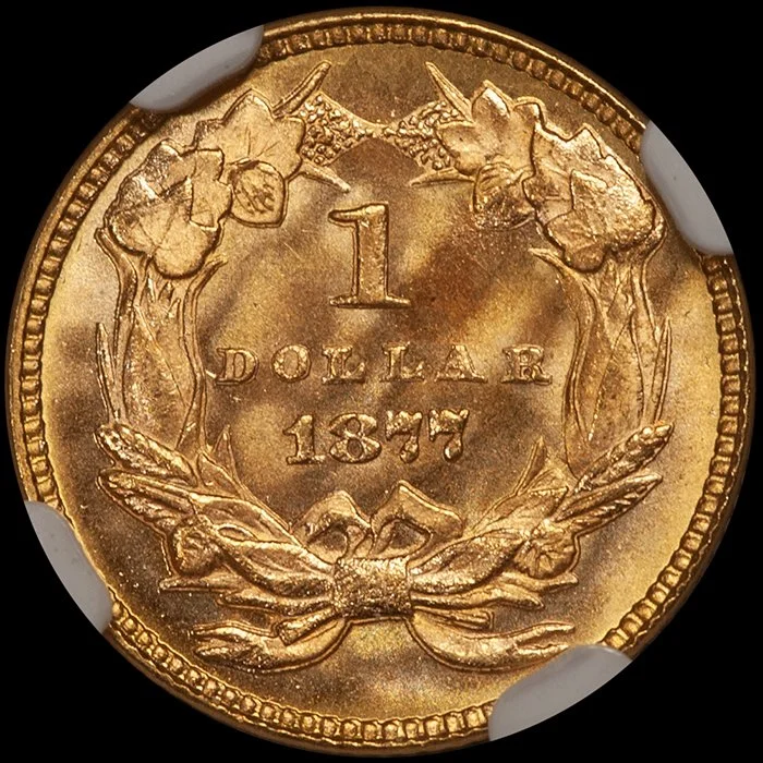 Gold Dollar. 1877 $1 gold coin. NGC MS66 CAC.