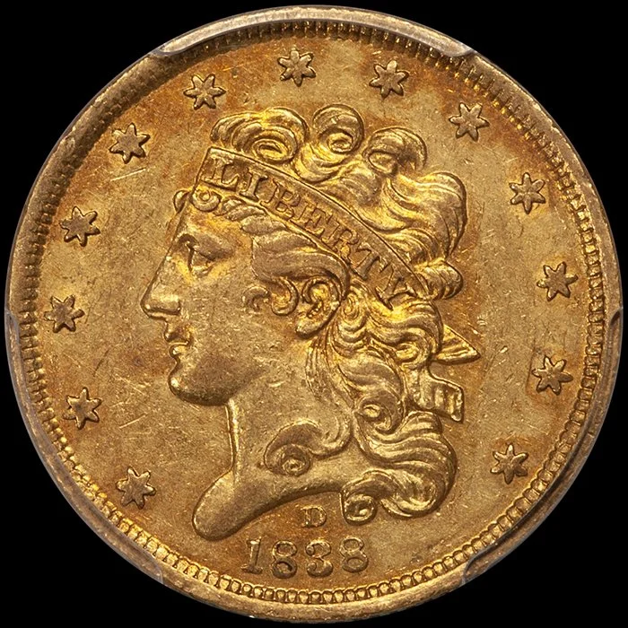 Half Eagle. 1838-D Dahlonega $5 gold coin. PCGS AU55.