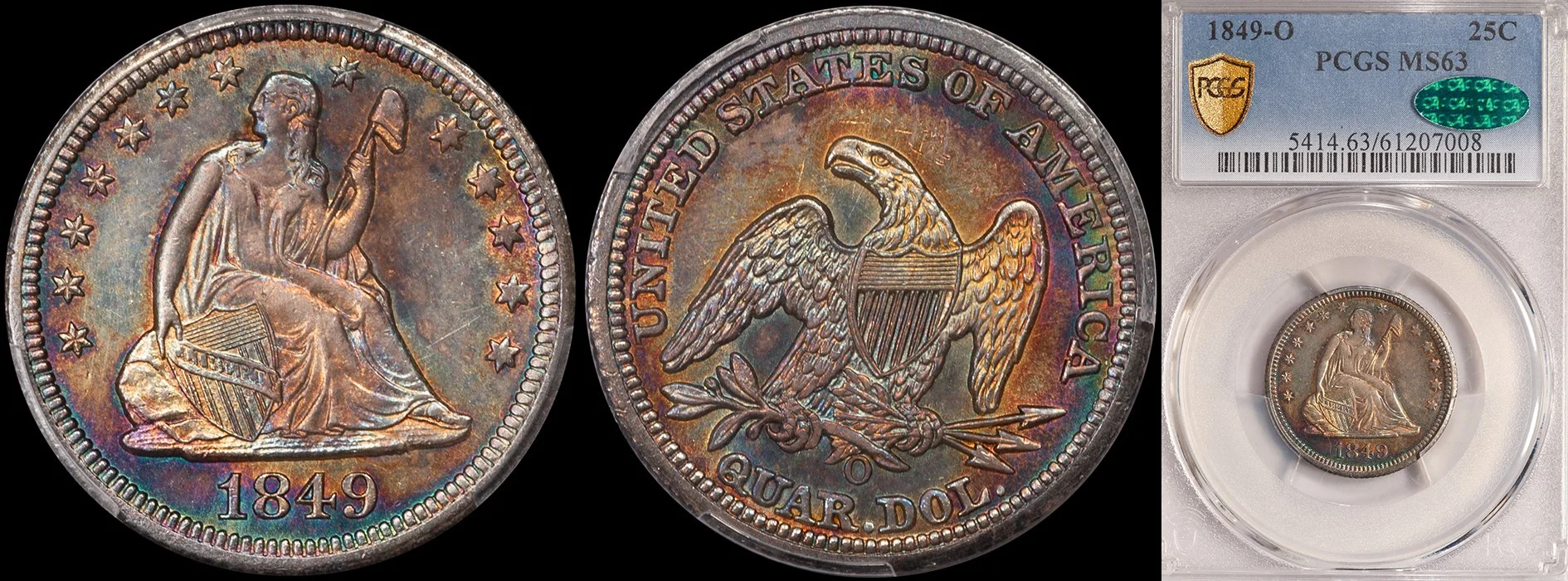 JUST ADDED - 25C - 1849-O PCGS MS63 CAC