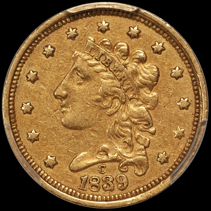 Quarter Eagle. 1839-C Charlotte $2.50 gold coin. PCGS EF40 CAC.