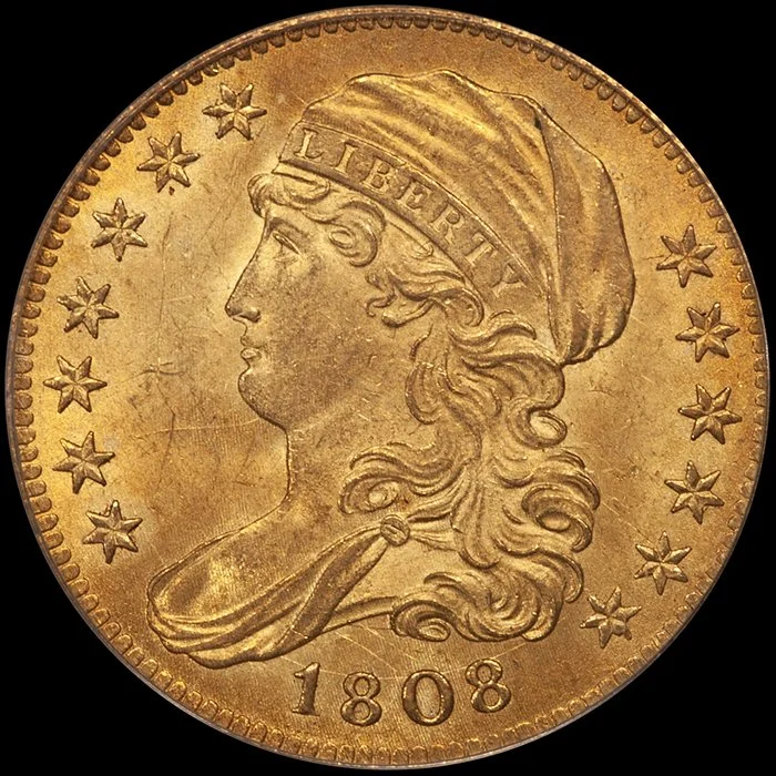 Half Eagle. 1808 $5 gold coin. PCGS MS63 CAC. OGH.