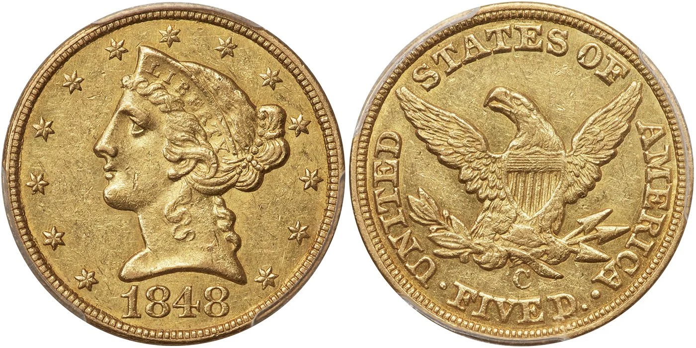 1848-C $5.00 PCGS AU58 CAC