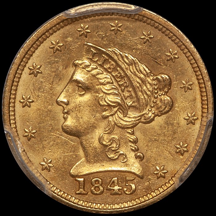 Quarter Eagle. 1845 $2.50 gold coin. PCGS MS63.