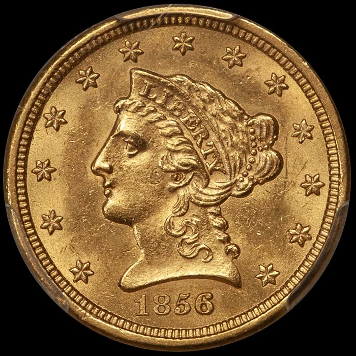Quarter Eagle. 1856-S San Francisco $2.50 gold coin. PCGS MS62 CAC.