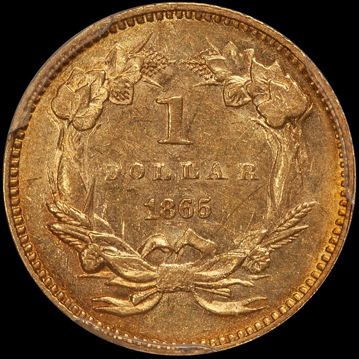 Gold Dollar. 1865 $1.00 gold coin. PCGS MS61.