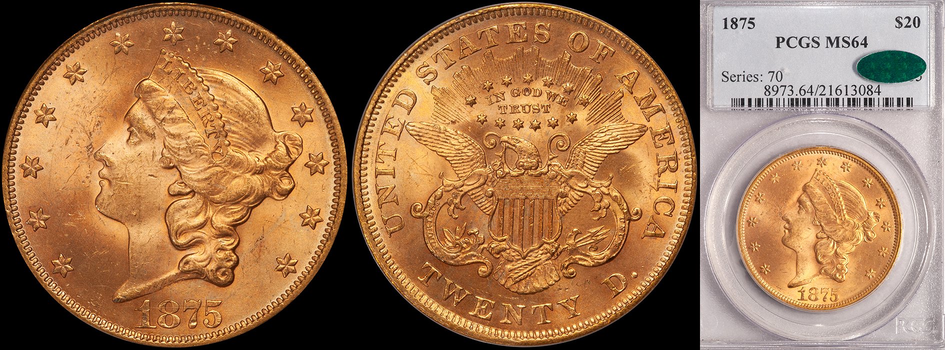 JUST ADDED - $20.00 - 1875 PCGS MS64 CAC
