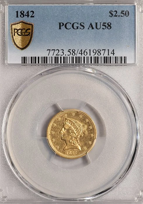 Quarter Eagle. 1842 $2.50 gold coin. PCGS AU58.