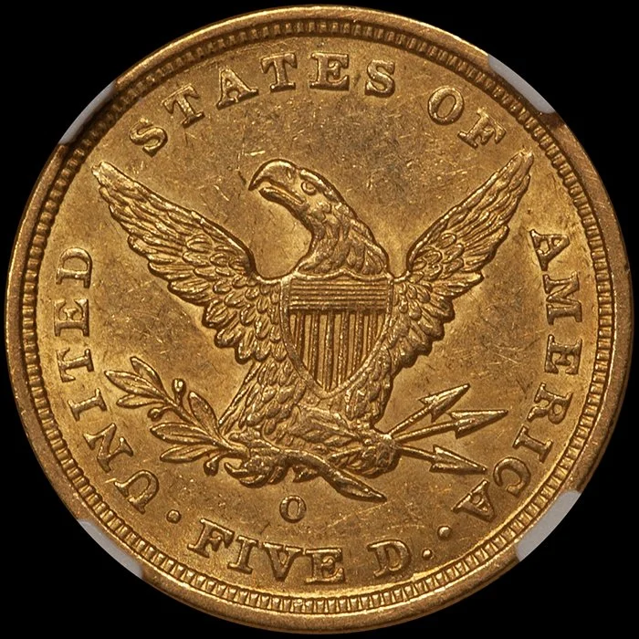 Half Eagle. 1840-O New Orleans $5 gold coin. NGC MS61.