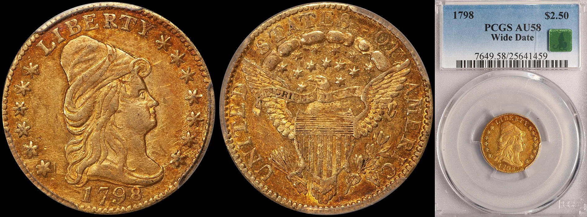 ON HOLD - $2.50 - 1798 Wide Date PCGS AU58