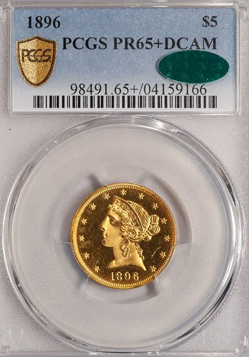 Half Eagle. 1896 $5 gold coin. PCGS PR65+ DCAM CAC.