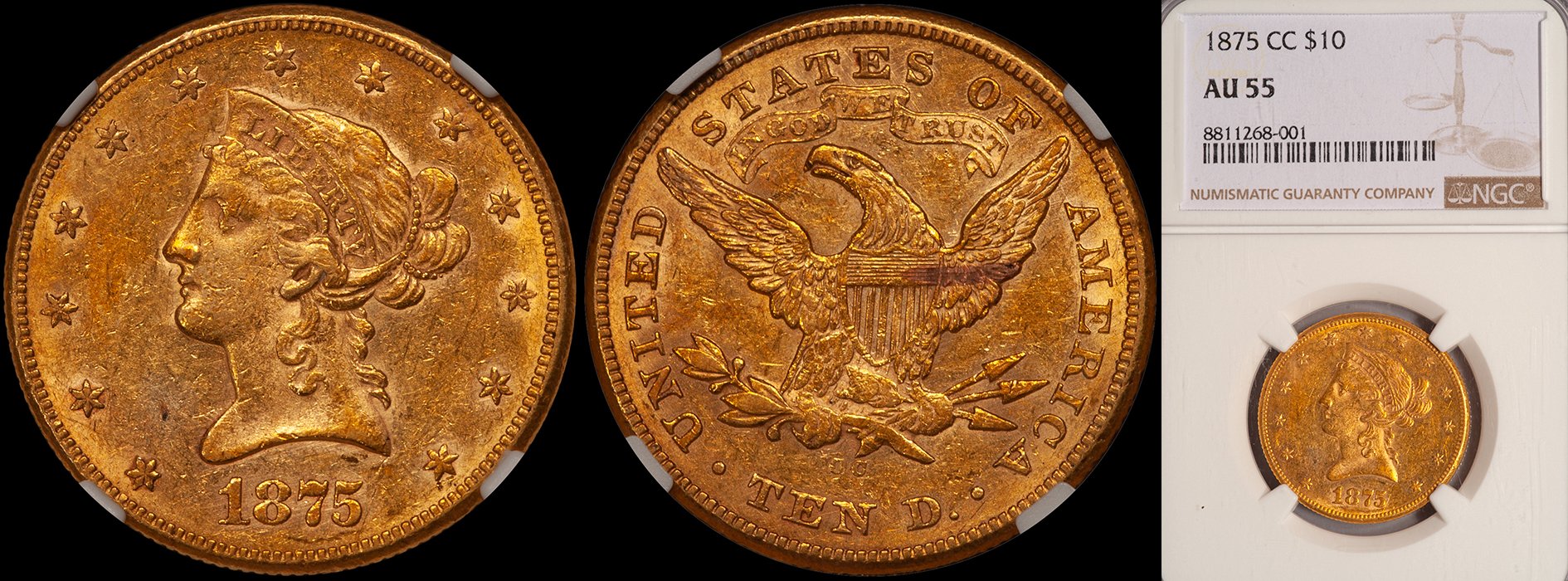 JUST ADDED - $10.00 - 1875-CC NGC AU55