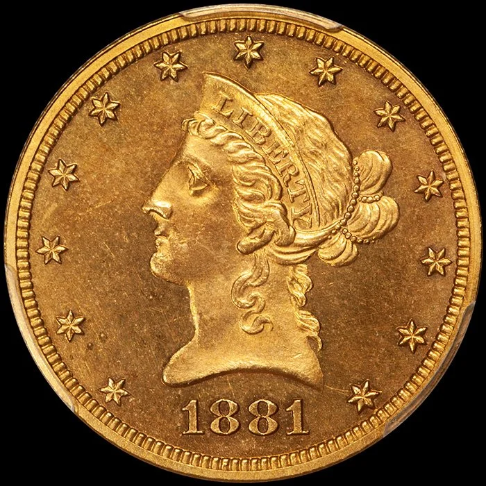 Eagle. 1881 $10 gold coin. PCGS PR63 CAC.
