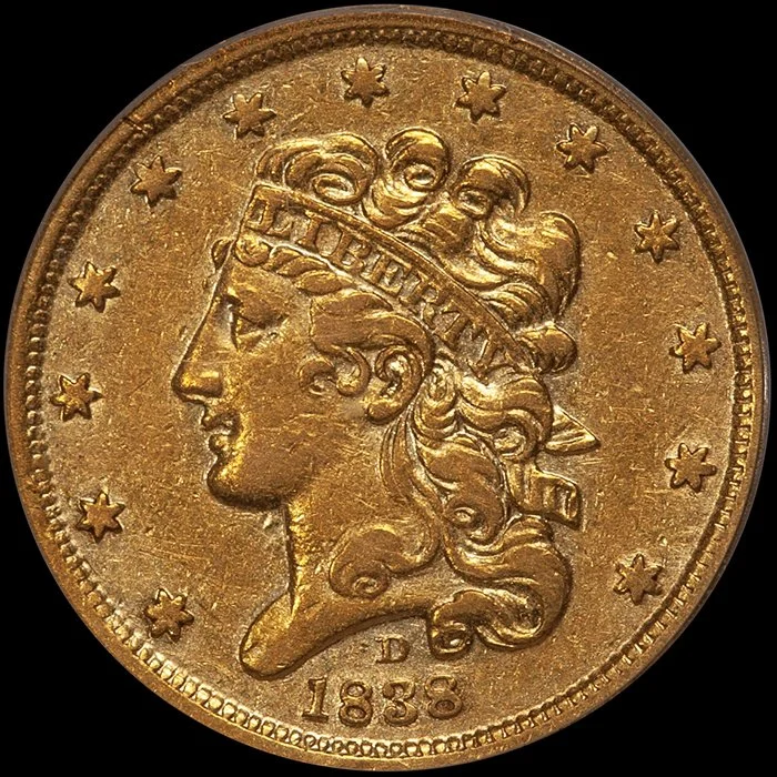 Half Eagle. 1838-D Dahlonega $5 gold coin. PCGS EF45.