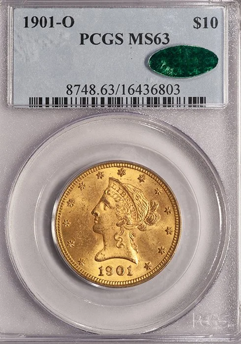 Eagle. 1901-O New Orleans $10 gold coin. PCGS MS63 CAC.