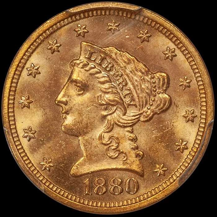 Quarter Eagle. 1880 $2.50 gold coin. PCGS MS65.