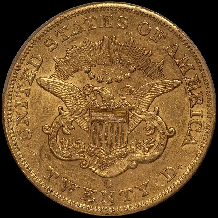 Double Eagle. 1860-O New Orleans $20 gold coin. PCGS MS63.