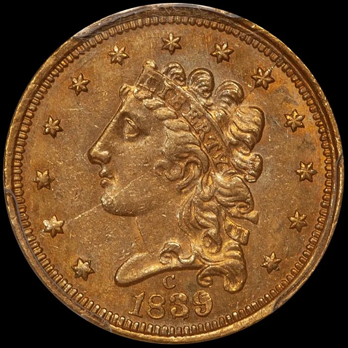 Quarter Eagle. 1839-C Charlotte $2.50 gold coin. PCGS MS62.