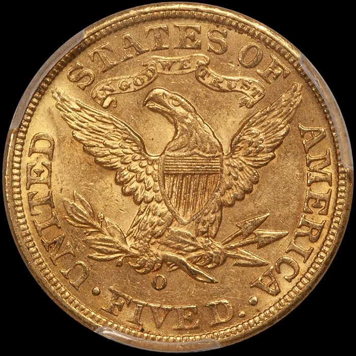 Half Eagle. 1893-O New Orleans $5 gold coin. PCGS MS62+ CAC.