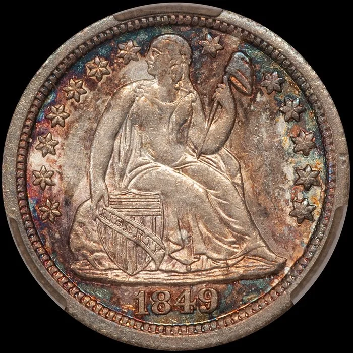 Dime. 1849-O New Orleans silver 10c. CACG MS64+.