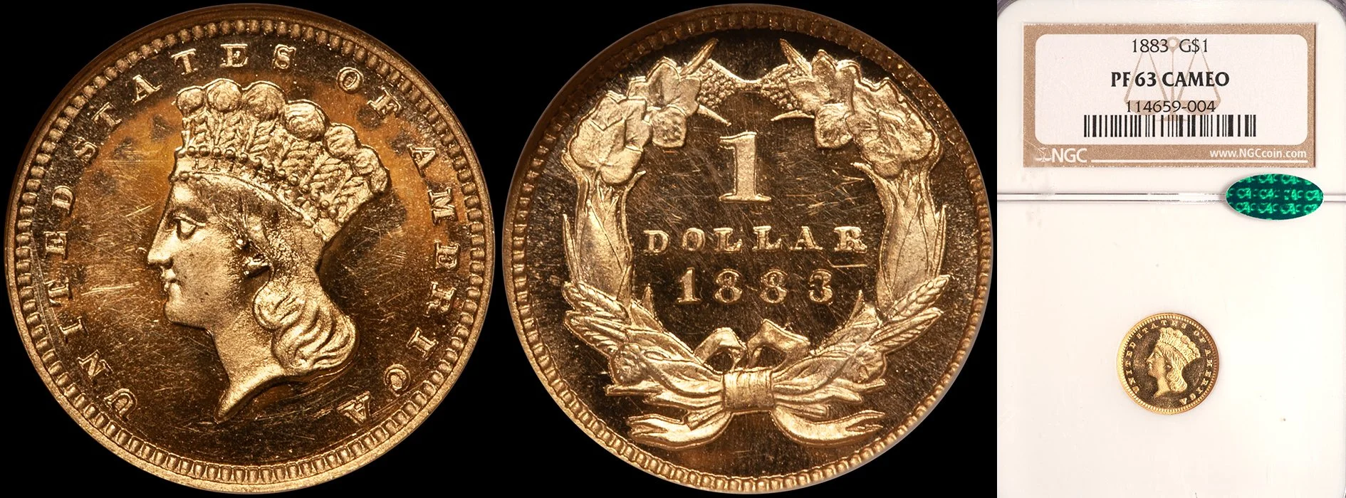 Gold Dollar. 183 $1 gold coin. NGC PR63CAM CAC.