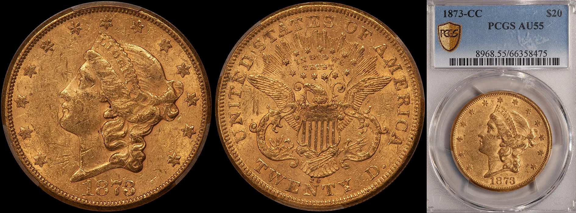 JUST ADDED - $20.00 - 1873-CC PCGS AU55