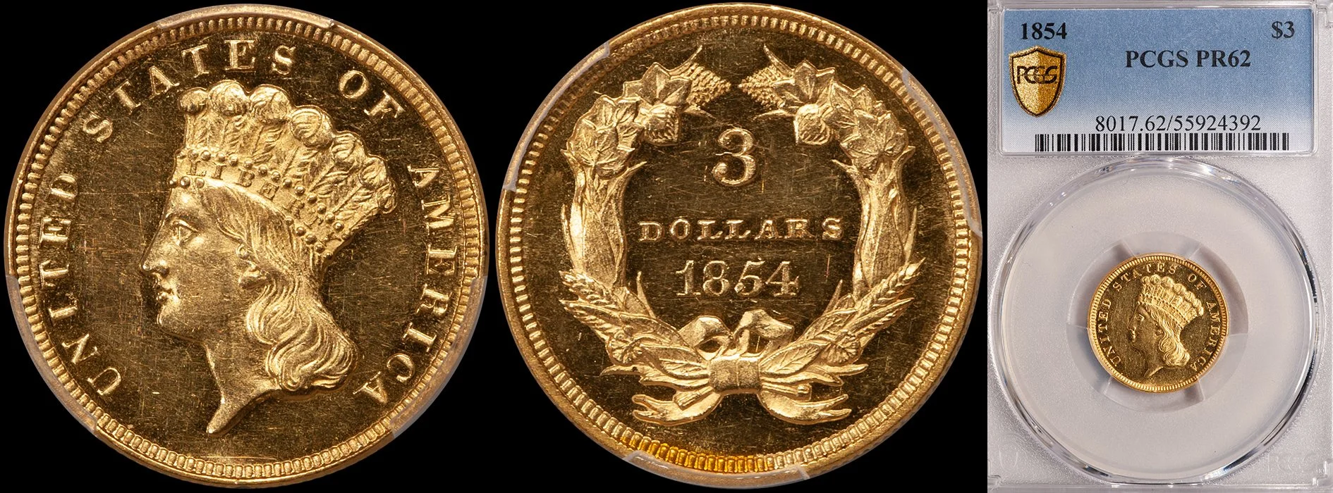 JUST ADDED - $3.00 - 1854 PCGS PR62