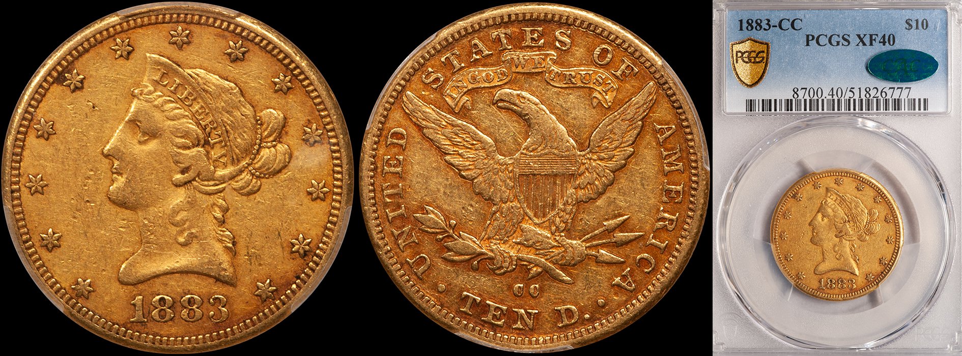 JUST ADDED - $10.00 - 1883-CC PCGS EF40 CAC