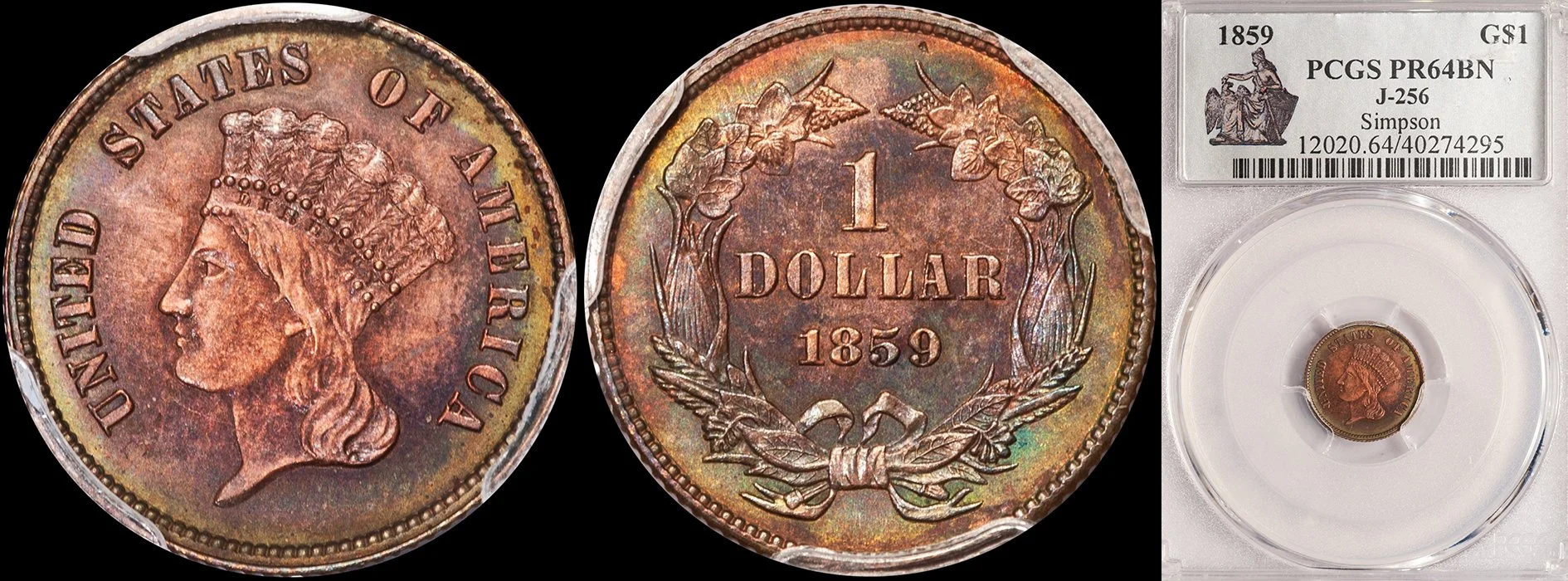 Pattern Gold Dollar. 1859 J-256. PCGS PR64BN. Ex Simpson.