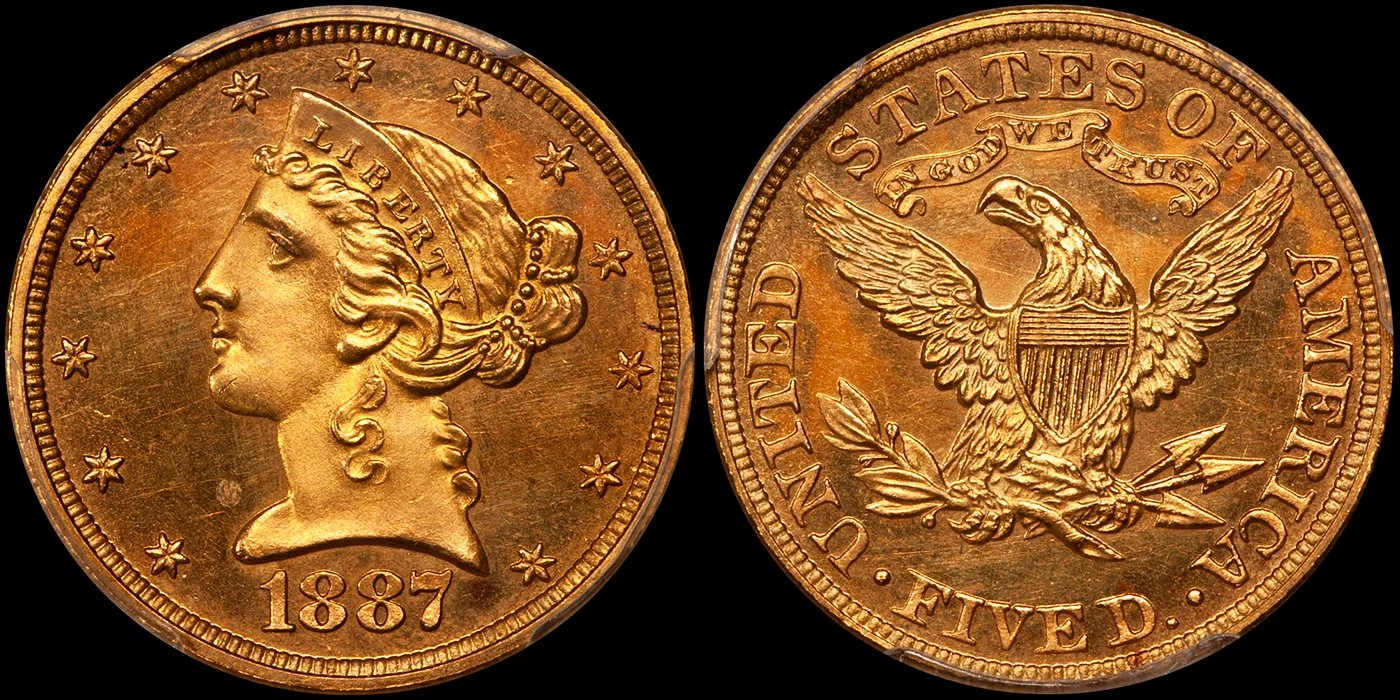 1887 $5.00 PCGS PR64+ CAC