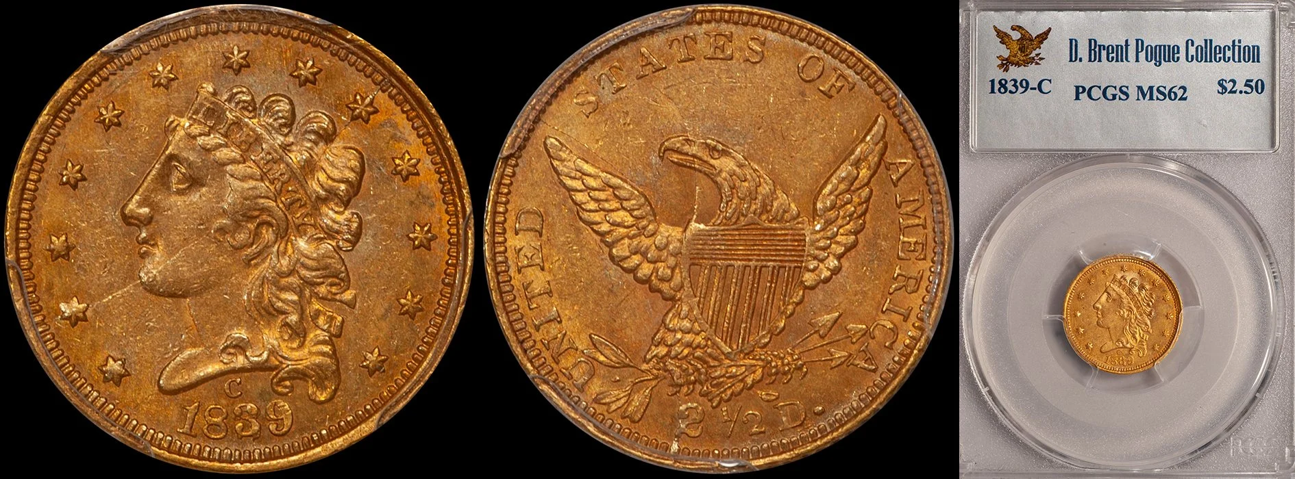 JUST ADDED - $2.50 - 1839-C PCGS MS62