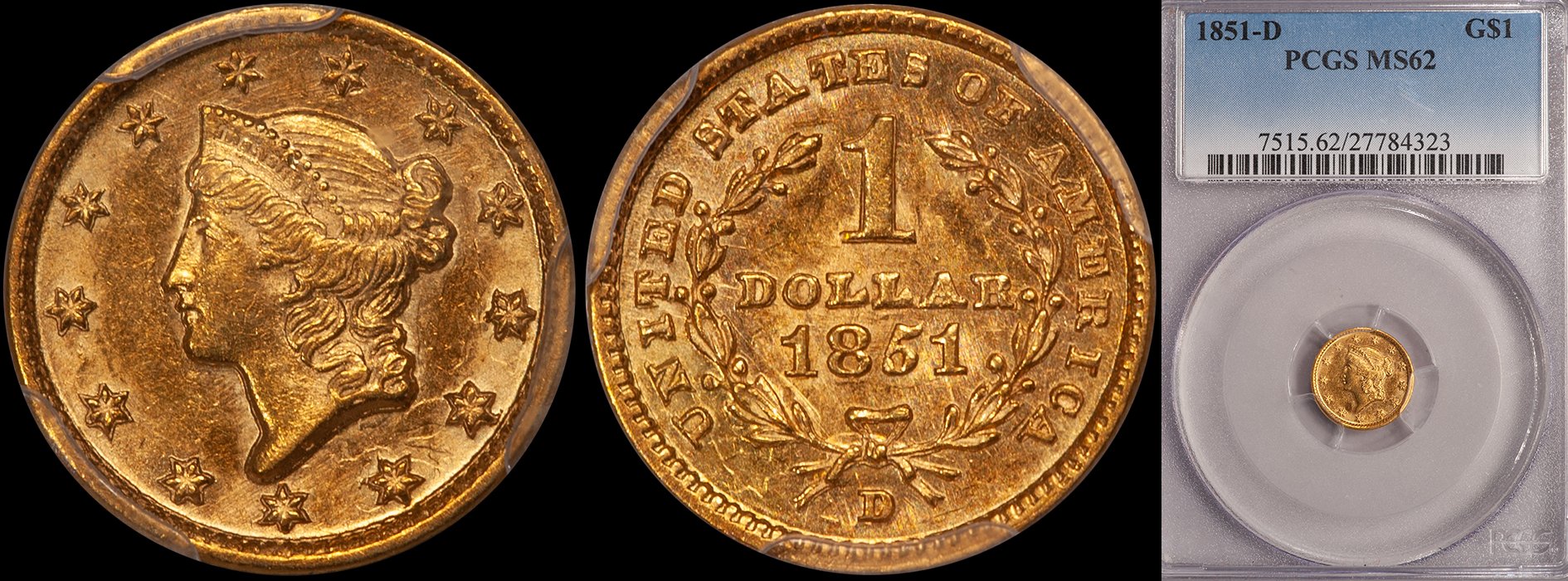JUST ADDED - $1.00 - 1851-D PCGS MS62