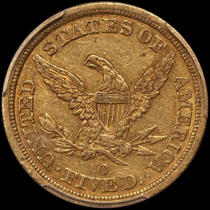 Half Eagle. 1846-O New Orleans $5 gold coin. PCGS AU55 CAC, ex Fairmont.