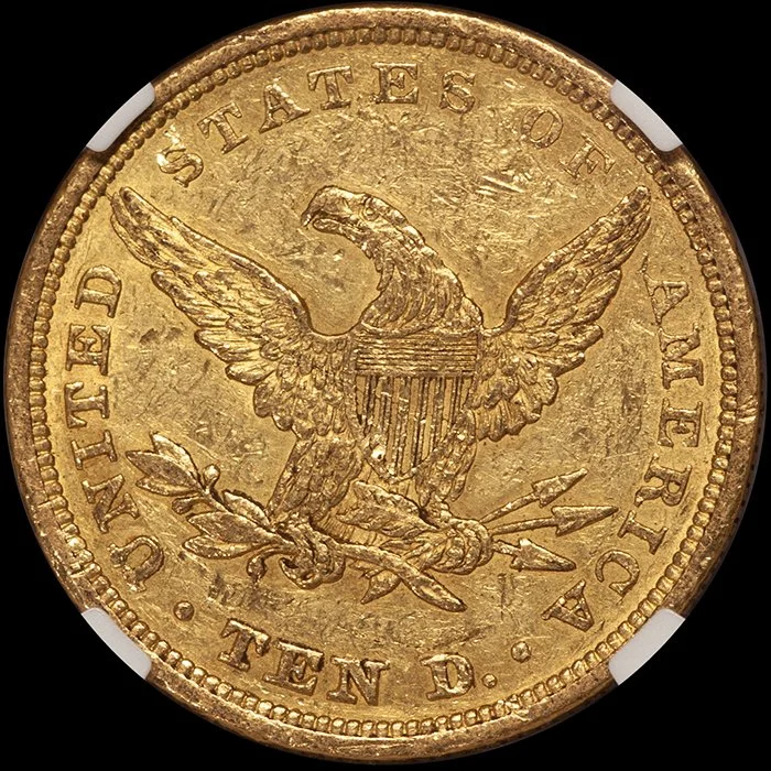 Eagle. 1841 $10 gold coin. NGC AU58.