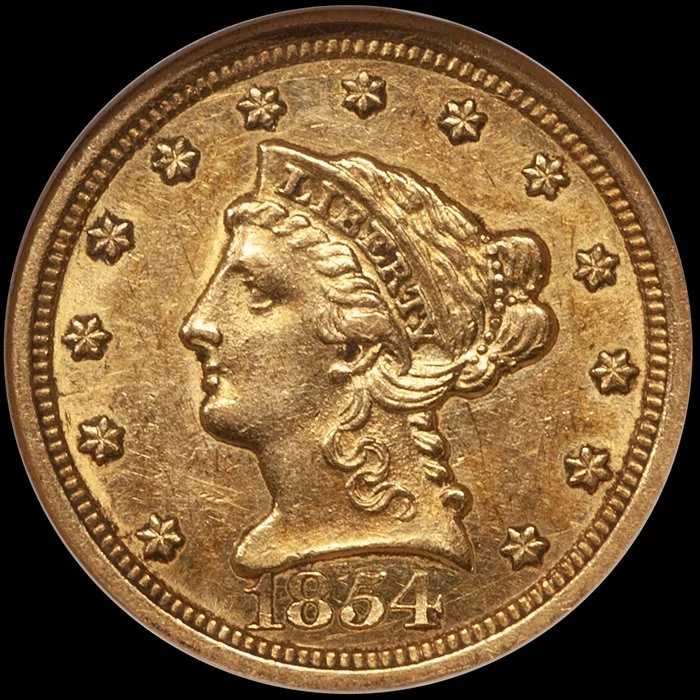 Quarter Eagle. 18-O New Orleans $2.50 gold coin. NGC AU58 CAC.