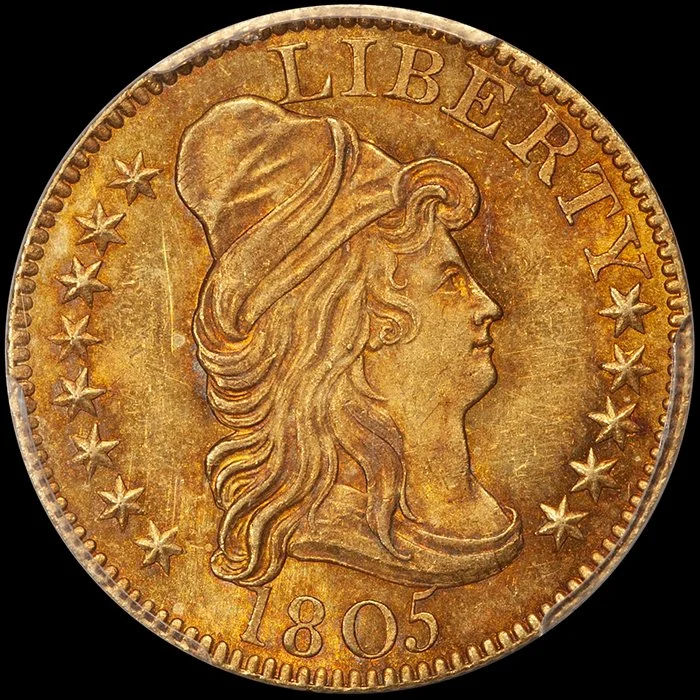 Half Eagle. 1805 $5 gold coin. PCGS MS64. Bass Collection.