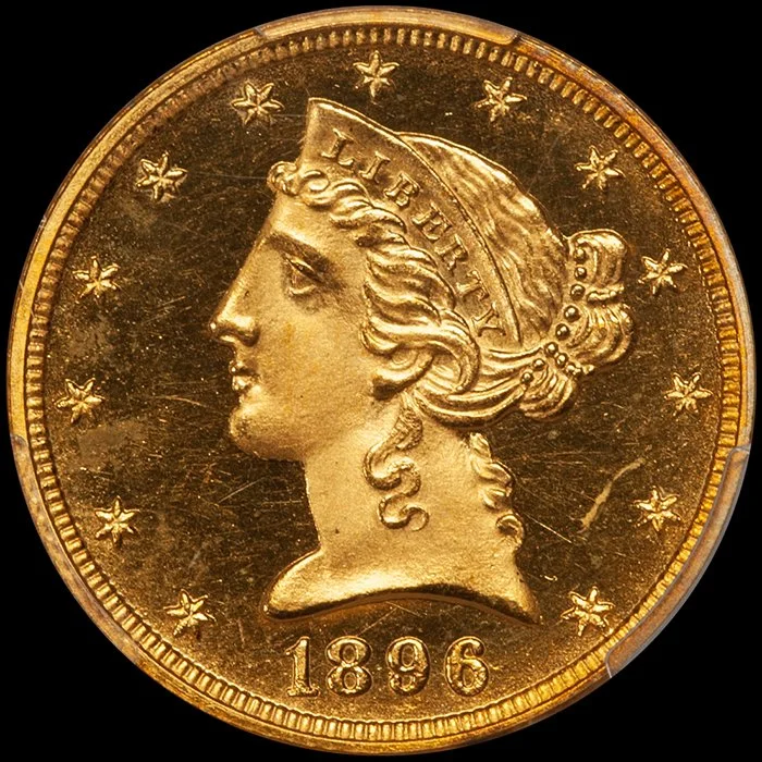 Half Eagle. 1896 $5 gold coin. PCGS PR65+ DCAM CAC.