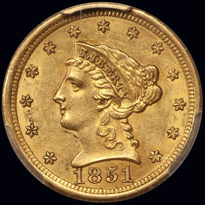 Quarter Eagle. 1851-O New Orleans gold coin. PCGS MS62.