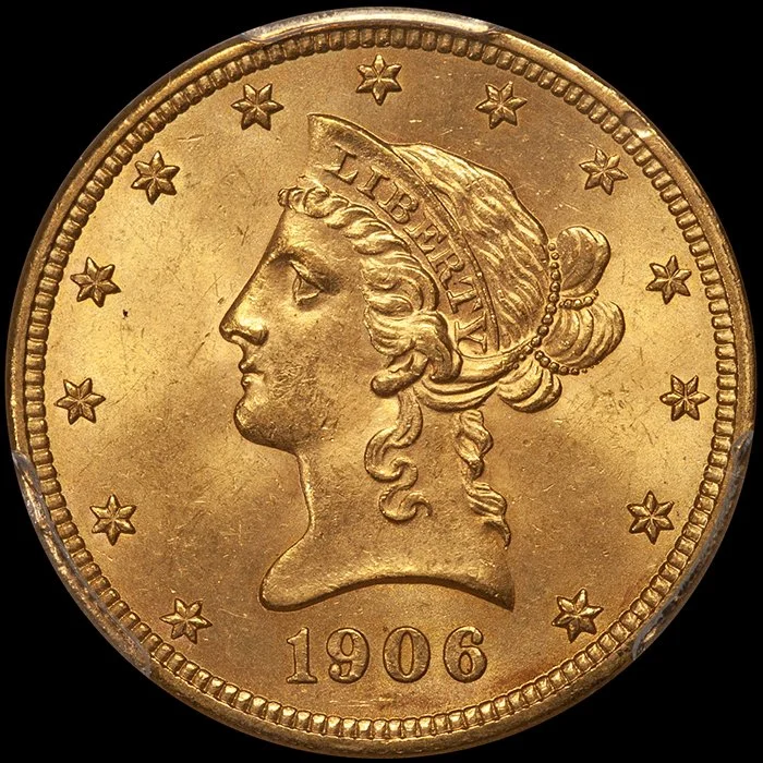 Eagle. 1906-O New Orleans $10 gold coin. PCGS MS64+ CAC.