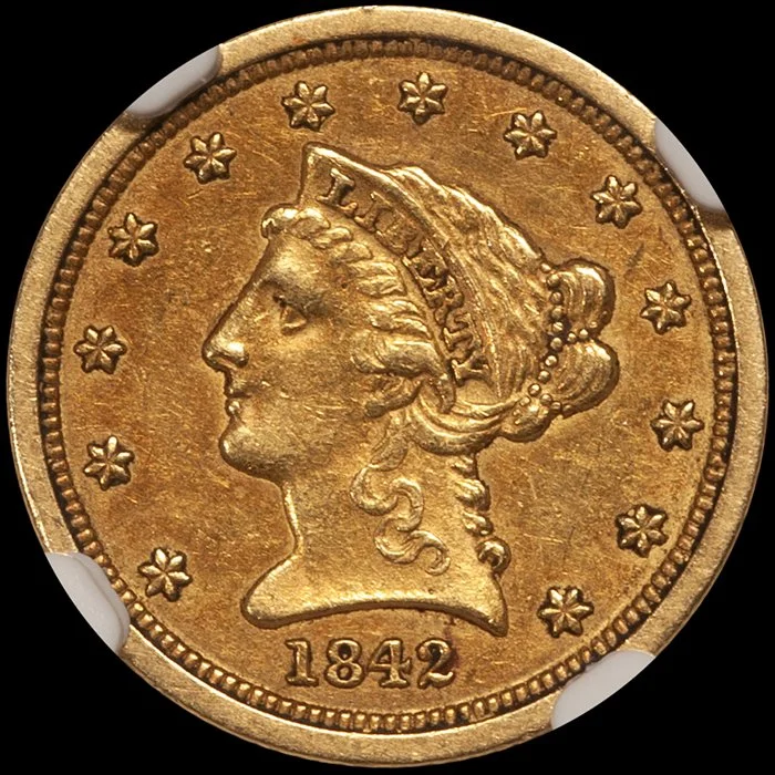 Quarter Eagle. 1842-O New Orleans $2.50 gold coin. NGC AU58 CAC.