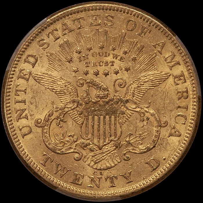 Double Eagle. 1873-CC Carson City $20 gold coin. PCGS AU55 CAC. Fairmont.